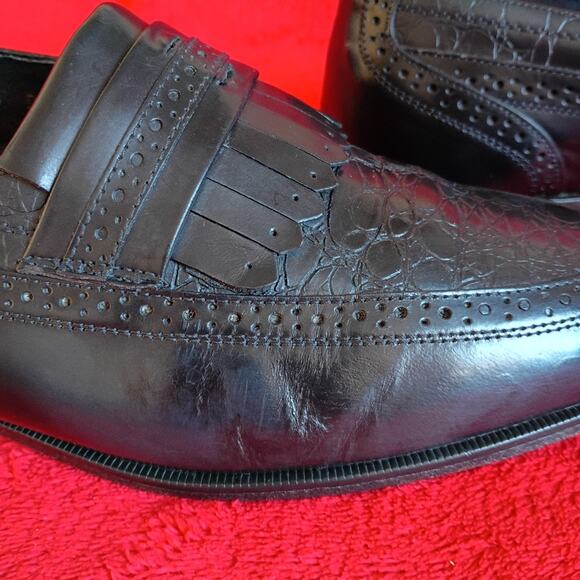 VTG Leather Kiltie Loafers Wingtip Brogue Detail Men Sz 10D Black Old Money 80s main image 5